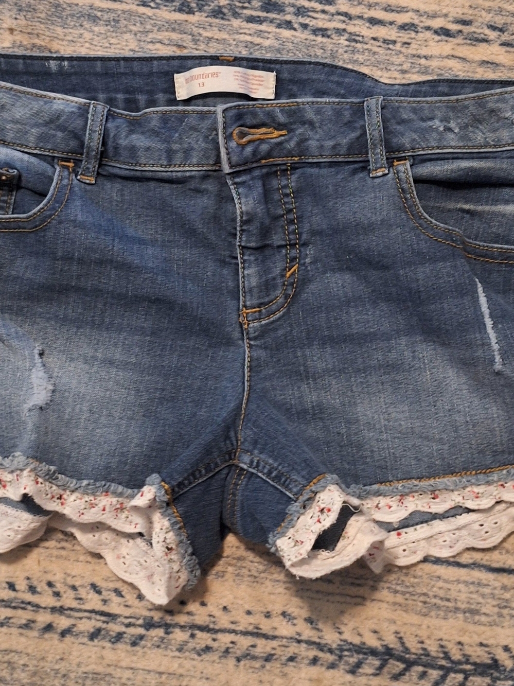 No Boundaries Blue Denim Lace-Trim Shorts
